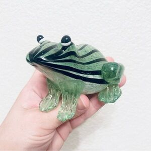 Green and Black Striped Frog Beautiful Hand Blown Glass Frog Figurine trinket
